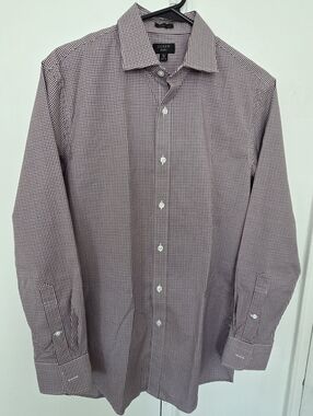 J. Crew Men's Red and White Checkered Button Down Shirt